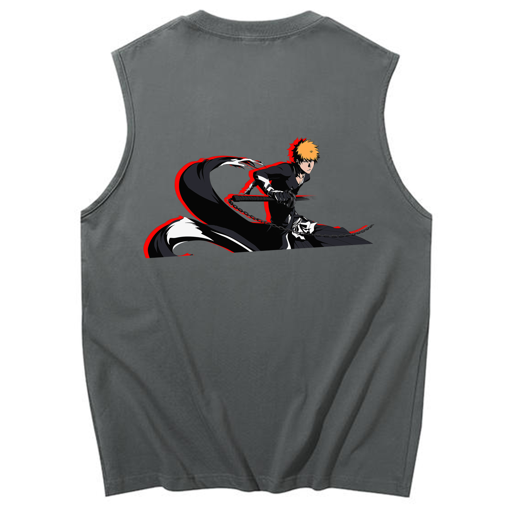 （画像用） ブリーチ 黒崎一護（くろさき いちご）BLEACH Kurosaki Ichigo コットン100％タンクトップ（背面プリント）